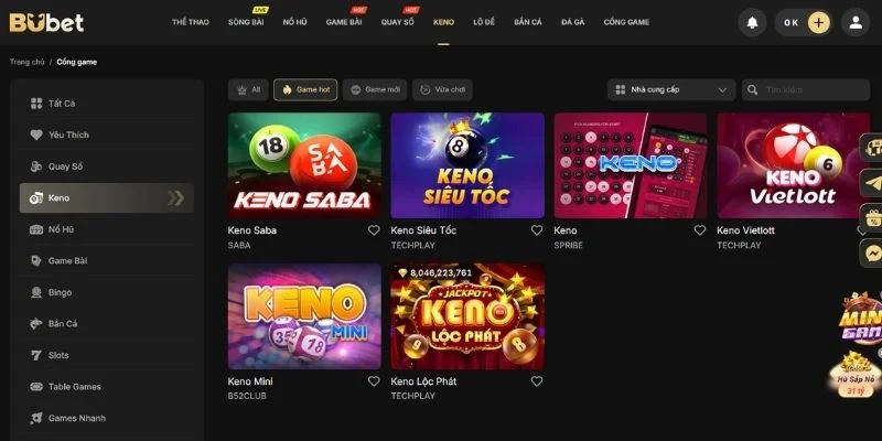 Sảnh lô đề - xổ số tại BuBet có tỷ lệ thưởng hấp dẫn.