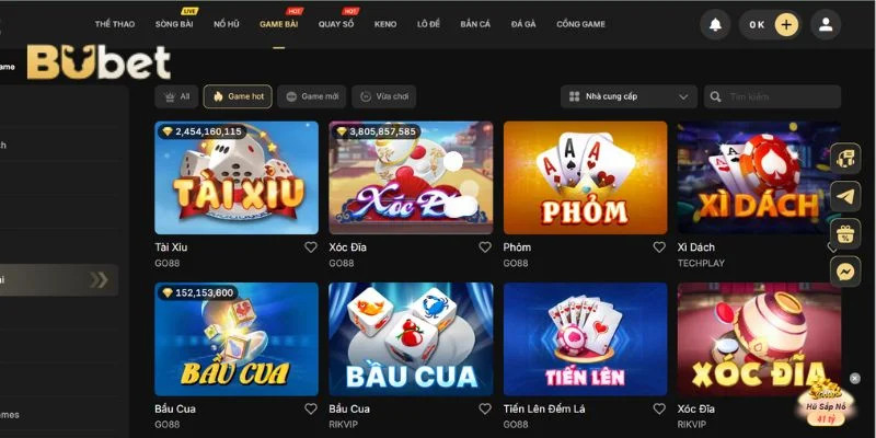 Game bài BuBet hội tụ những tựa game bài kinh điển.